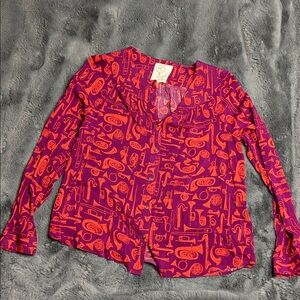 22 of 52 Conversations by Anthropology Musical Print Button Down Blouse 8